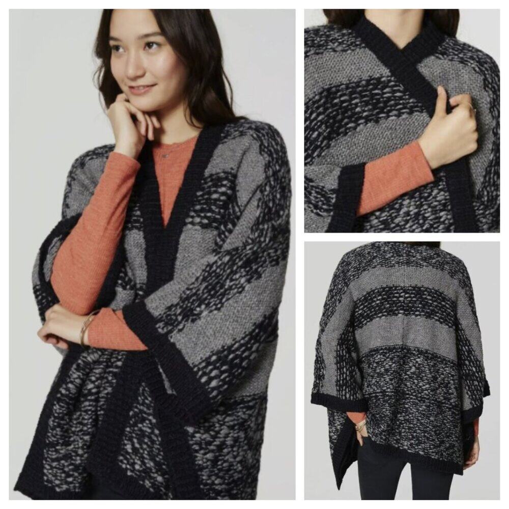 NWT LOFT Women's Poncho Sweater Shawl Black Grey Size XS/S